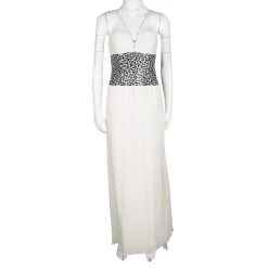 Oscar De La Renta Off White Basket Weave Embellished Ruched Silk Gown S For Women -Oscar de la Renta Sales Shop luxury women oscar de la rentaslug used clothes p120040 0002