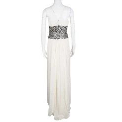 Oscar De La Renta Off White Basket Weave Embellished Ruched Silk Gown S For Women -Oscar de la Renta Sales Shop luxury women oscar de la rentaslug used clothes p120040 0003