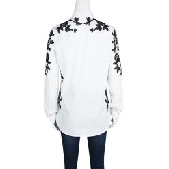 Oscar De La Renta White Stretch Cotton Contrast Lace Applique Detail Shirt M For Women -Oscar de la Renta Sales Shop luxury women oscar de la rentaslug used clothes p128506 003