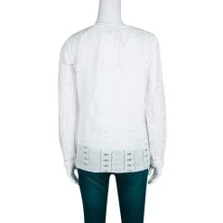 Oscar De La Renta White Broderie Anglaise Long Sleeve Blouse M For Women -Oscar de la Renta Sales Shop luxury women oscar de la rentaslug used clothes p133712 0003