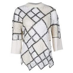 Oscar De La Renta Cream Lace And Crochet Patchwork Sweater M For Women
