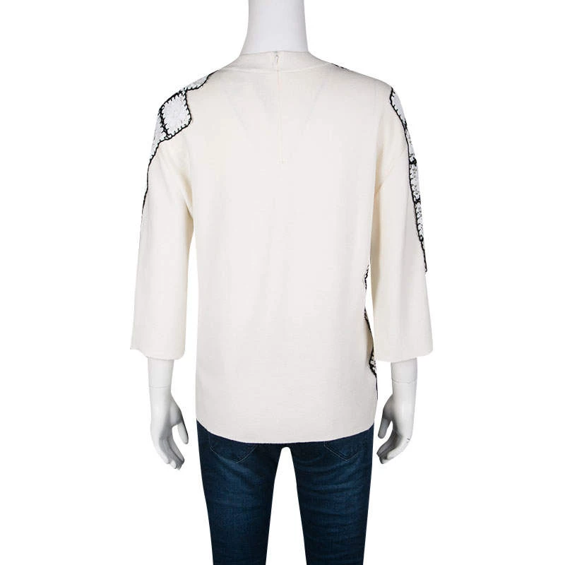 Oscar De La Renta Cream Lace And Crochet Patchwork Sweater M For Women 5 Oscar De La Renta Cream Lace And Crochet Patchwork Sweater M For Women - Image 3