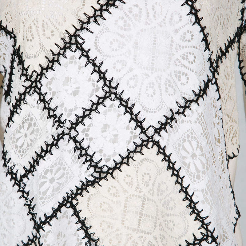 Oscar De La Renta Cream Lace And Crochet Patchwork Sweater M For Women 6 Oscar De La Renta Cream Lace And Crochet Patchwork Sweater M For Women - Image 4