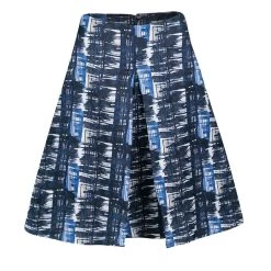 Oscar De La Renta Blue And White Printed A-Line Inverted Pleat Skirt S For Women