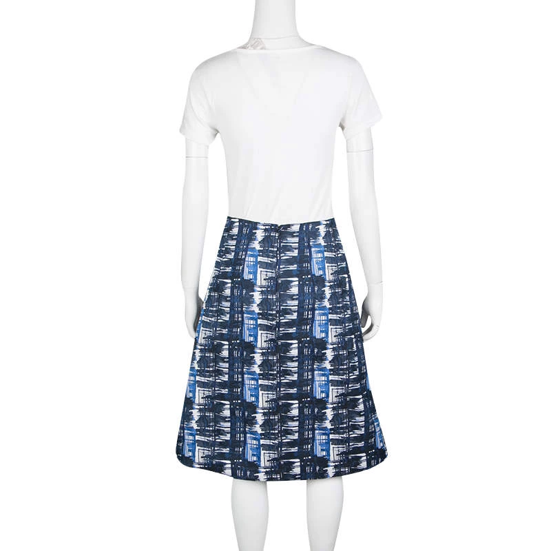 Oscar De La Renta Blue And White Printed A-Line Inverted Pleat Skirt S For Women 5 Oscar De La Renta Blue And White Printed A-Line Inverted Pleat Skirt S For Women - Image 3