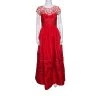 Oscar De La Renta Red Sequin Floral Embellished Cutout Detail Ball Gown S For Women
