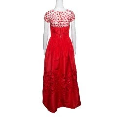 Oscar De La Renta Red Sequin Floral Embellished Cutout Detail Ball Gown S For Women -Oscar de la Renta Sales Shop luxury women oscar de la rentaslug used clothes p148704 0003