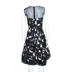 Oscar De La Renta Monochrome Mosaic Patterned Sheer Bodice Dress M For Women -Oscar de la Renta Sales Shop luxury women oscar de la rentaslug used clothes p154986 0003