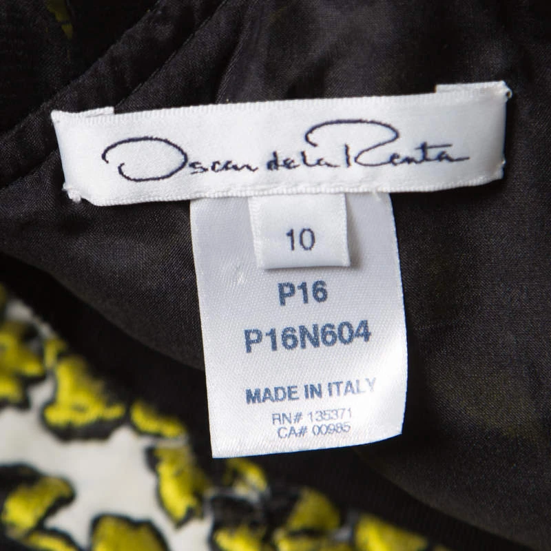 Oscar De La Renta Yellow And Black Embossed Floral Jacquard Lace Detail Dress L For Women 7 Oscar De La Renta Yellow And Black Embossed Floral Jacquard Lace Detail Dress L For Women - Image 5