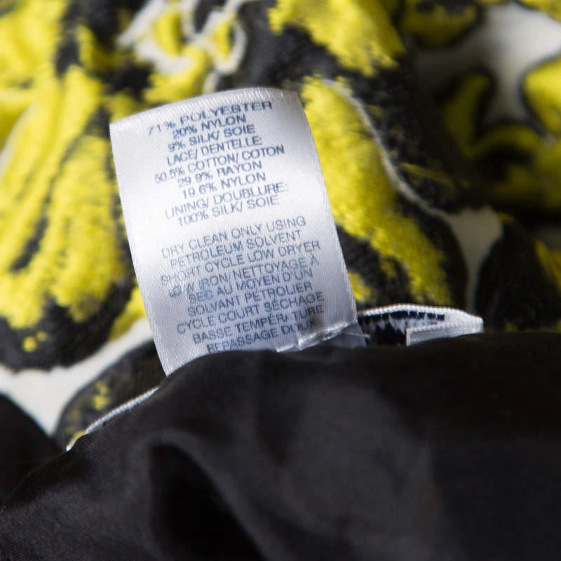 Oscar De La Renta Yellow And Black Embossed Floral Jacquard Lace Detail Dress L For Women 8 Oscar De La Renta Yellow And Black Embossed Floral Jacquard Lace Detail Dress L For Women - Image 6