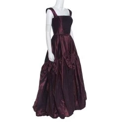 Oscar De La Renta Burgundy Silk Tiered Belted Sleeveless Gown S For Women -Oscar de la Renta Sales Shop luxury women oscar de la rentaslug used clothes p156877 0002