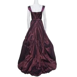 Oscar De La Renta Burgundy Silk Tiered Belted Sleeveless Gown S For Women -Oscar de la Renta Sales Shop luxury women oscar de la rentaslug used clothes p156877 0003