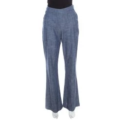 Oscar De La Renta Blue Cotton High Waisted Wide Leg Trousers M For Women