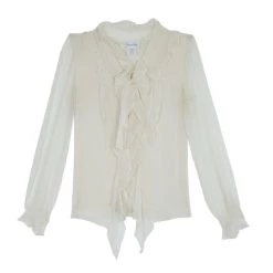 Oscar De La Renta White Front Ruffle Chiffon Top S For Women