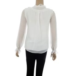 Oscar De La Renta White Front Ruffle Chiffon Top S For Women -Oscar de la Renta Sales Shop luxury women oscar de la rentaslug used clothes p17154 003