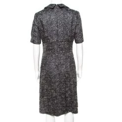 Oscar De La Renta Grey Textured Lurex Plunge Neck Detail Short Sleeve Dress M For Women -Oscar de la Renta Sales Shop luxury women oscar de la rentaslug used clothes p172473 004