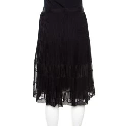 Oscar De La Renta Black Pleated Silk Lace Insert Skirt L For Women -Oscar de la Renta Sales Shop luxury women oscar de la rentaslug used clothes p172478 005