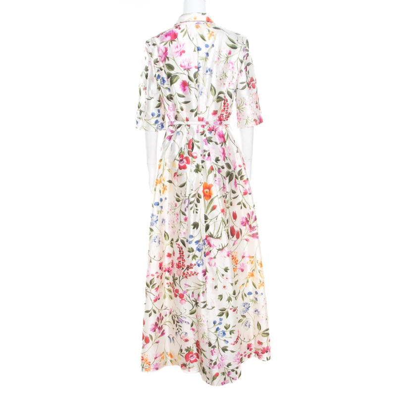 Oscar De La Renta Osca De La Renta White Floral Printed Belted Maxi Dress L For Women 5 Oscar De La Renta Osca De La Renta White Floral Printed Belted Maxi Dress L For Women - Image 3
