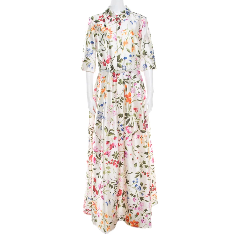Oscar De La Renta Osca De La Renta White Floral Printed Belted Maxi Dress L For Women 3 Oscar De La Renta Osca De La Renta White Floral Printed Belted Maxi Dress L For Women