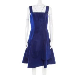 Oscar De La Renta Cobalt Blue Silk Fit And Flare Sleeveless Dress S For Women