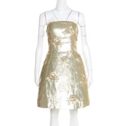 Oscar De La Renta Matte Gold Sequin Embellished Strapless Mini Dress S For Women