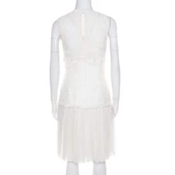 Oscar De La Renta White Chiffon And Tweed Lace Applique Sleeveless Dress S For Women -Oscar de la Renta Sales Shop luxury women oscar de la rentaslug used clothes p185619 001