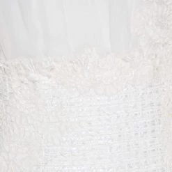Oscar De La Renta White Chiffon And Tweed Lace Applique Sleeveless Dress S For Women -Oscar de la Renta Sales Shop luxury women oscar de la rentaslug used clothes p185619 006