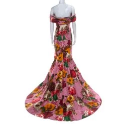 Oscar De La Renta Pink Floral Print Silk Ruched Strapless Evening Gown L For Women -Oscar de la Renta Sales Shop luxury women oscar de la rentaslug used clothes p215476 003