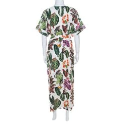 Oscar De La Renta White Jungle Print Silk Stretch Maxi Dress S For Women -Oscar de la Renta Sales Shop luxury women oscar de la rentaslug used clothes p218890 001