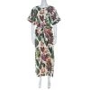 Oscar De La Renta White Jungle Print Silk Stretch Maxi Dress S For Women