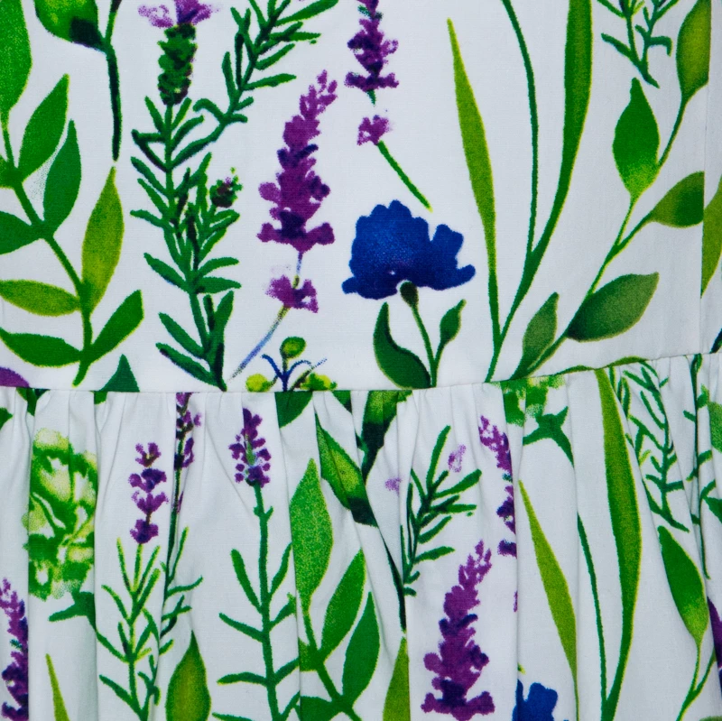 Oscar De La Renta Multicolor Floral Print Cotton Gathered Maxi Dress S For Women 6 Oscar De La Renta Multicolor Floral Print Cotton Gathered Maxi Dress S For Women - Image 4