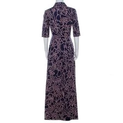Oscar De La Renta Indigo Floral Printed Stretch Cotton Collared Maxi Dress S For Women -Oscar de la Renta Sales Shop luxury women oscar de la rentaslug used clothes p219021 001