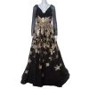Oscar De La Renta Black Silk Sequined Applique Detail Sheer Sleeve Gown M For Women -Oscar de la Renta Sales Shop luxury women oscar de la rentaslug used clothes p221553 001
