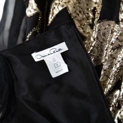 Oscar De La Renta Black Silk Sequined Applique Detail Sheer Sleeve Gown M For Women -Oscar de la Renta Sales Shop luxury women oscar de la rentaslug used clothes p221553 005