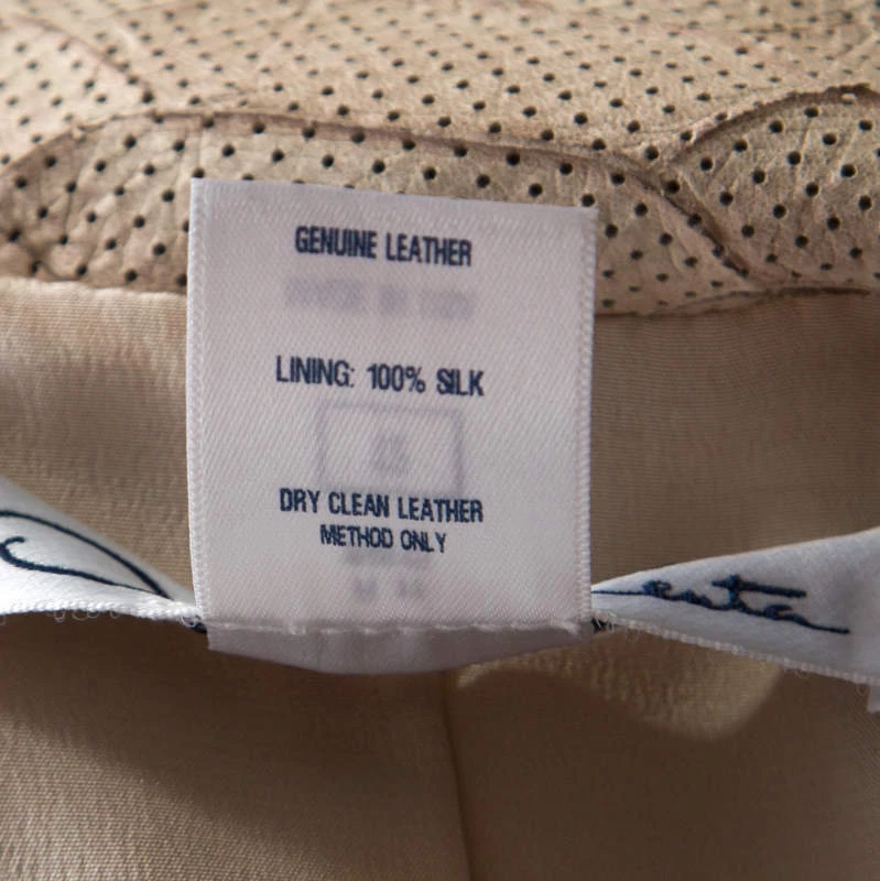 Oscar De La Renta Beige Perforated Python Embossed Leather Belted Coat L For Women 9 Oscar De La Renta Beige Perforated Python Embossed Leather Belted Coat L For Women - Image 7