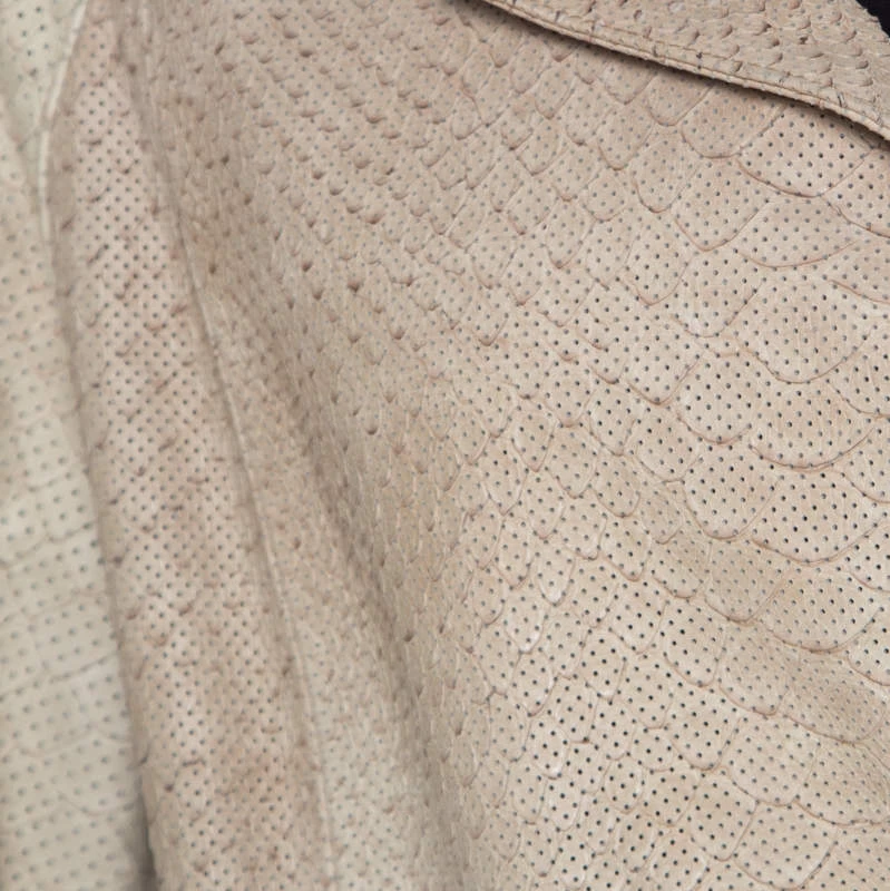 Oscar De La Renta Beige Perforated Python Embossed Leather Belted Coat L For Women 6 Oscar De La Renta Beige Perforated Python Embossed Leather Belted Coat L For Women - Image 4