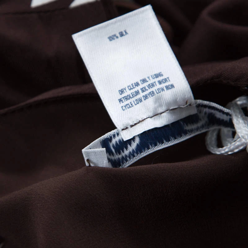 Oscar De La Renta Brown Abstract Print Silk Twill Ruffled Dress L For Women 8 Oscar De La Renta Brown Abstract Print Silk Twill Ruffled Dress L For Women - Image 6