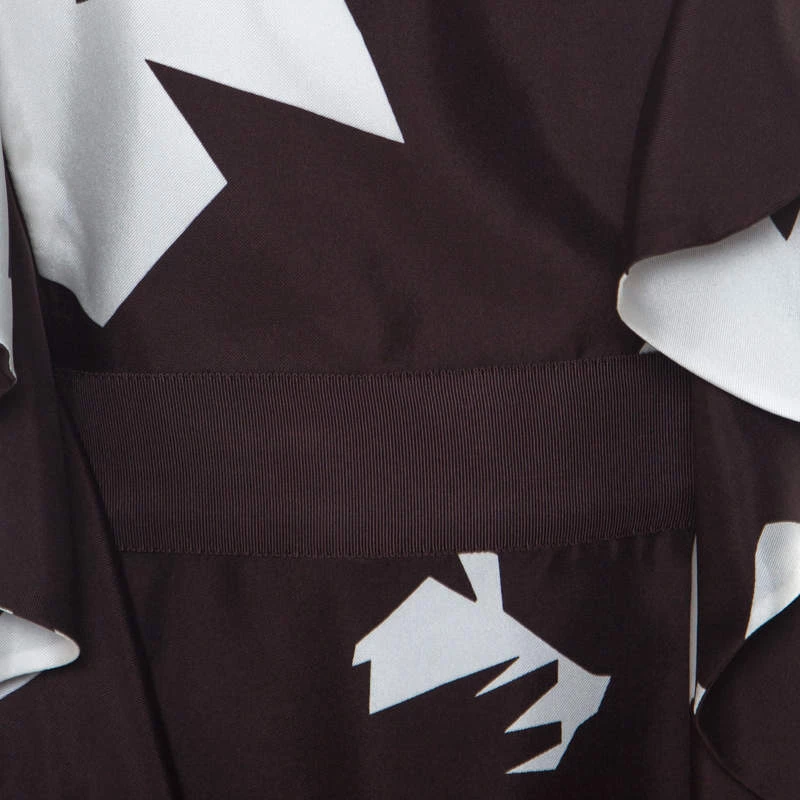 Oscar De La Renta Brown Abstract Print Silk Twill Ruffled Dress L For Women 6 Oscar De La Renta Brown Abstract Print Silk Twill Ruffled Dress L For Women - Image 4