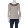 Oscar De La Renta Beige Cashmere Floral Feather Embellished Top M For Women -Oscar de la Renta Sales Shop luxury women oscar de la rentaslug used clothes p235326 007