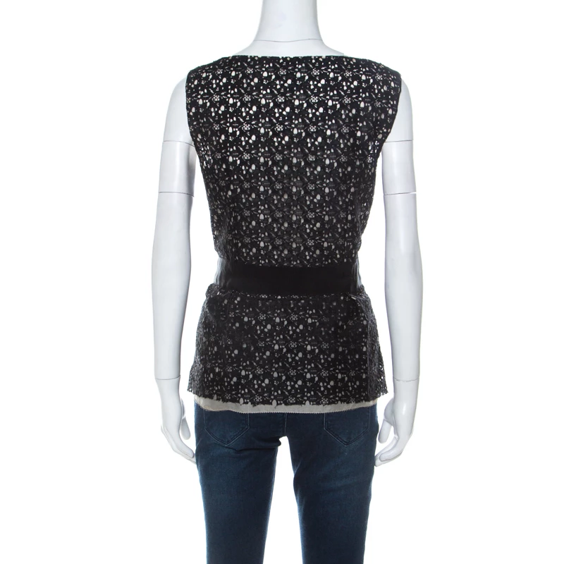 Oscar De La Renta Black Lace Bow Detail Sleeveless Top L For Women 5 Oscar De La Renta Black Lace Bow Detail Sleeveless Top L For Women - Image 3