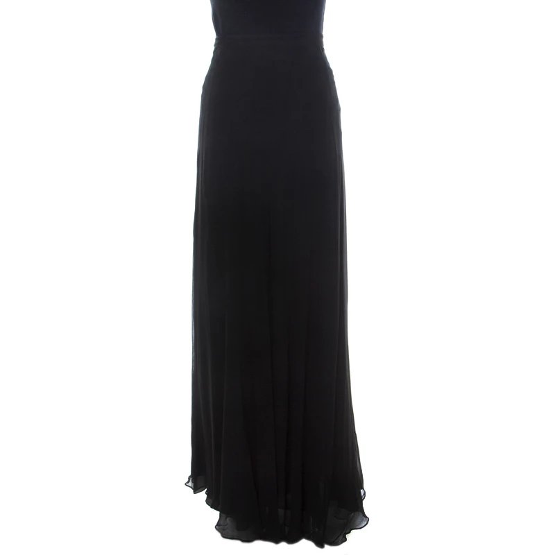 Oscar De La Renta Black Crinkle Chiffon Maxi Skirt L For Women 5 Oscar De La Renta Black Crinkle Chiffon Maxi Skirt L For Women - Image 3
