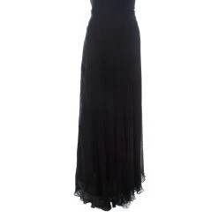 Oscar De La Renta Black Crinkle Chiffon Maxi Skirt L For Women
