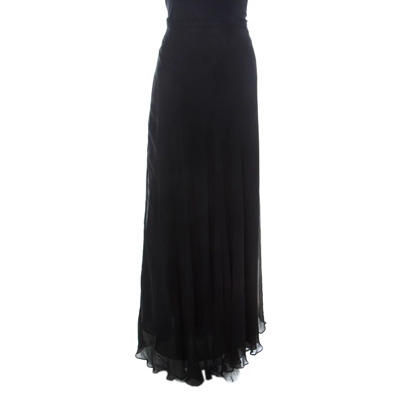 Oscar De La Renta Black Crinkle Chiffon Maxi Skirt L For Women 3 Oscar De La Renta Black Crinkle Chiffon Maxi Skirt L For Women