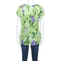 Oscar De La Renta Green Floral Print Chiffon Top L For Women -Oscar de la Renta Sales Shop luxury women oscar de la rentaslug used clothes p241771 005