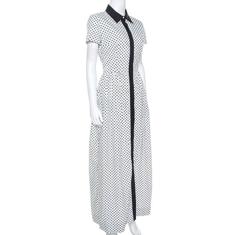 Oscar De La Renta White Flower Print Cotton Contrast Trim Shirt Dress S For Women 4 Oscar De La Renta White Flower Print Cotton Contrast Trim Shirt Dress S For Women - Image 2