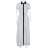 Oscar De La Renta White Flower Print Cotton Contrast Trim Shirt Dress S For Women