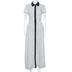 Oscar De La Renta White Flower Print Cotton Contrast Trim Shirt Dress S For Women