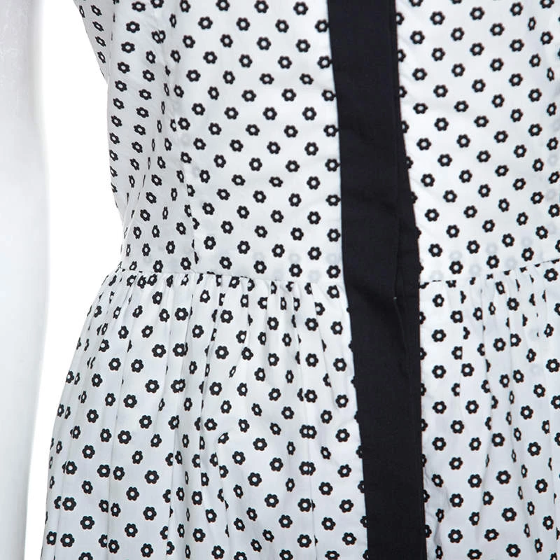 Oscar De La Renta White Flower Print Cotton Contrast Trim Shirt Dress S For Women 6 Oscar De La Renta White Flower Print Cotton Contrast Trim Shirt Dress S For Women - Image 4