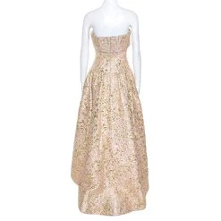 Oscar De La Renta Pink And Gold Brocade Strapless Asymmetrical Dress S For Women -Oscar de la Renta Sales Shop luxury women oscar de la rentaslug used clothes p247889 001