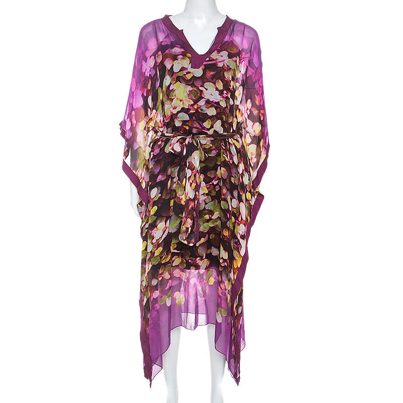 Oscar De La Renta Multicolor Printed Silk Crepe Kaftan M For Women 3 Oscar De La Renta Multicolor Printed Silk Crepe Kaftan M For Women